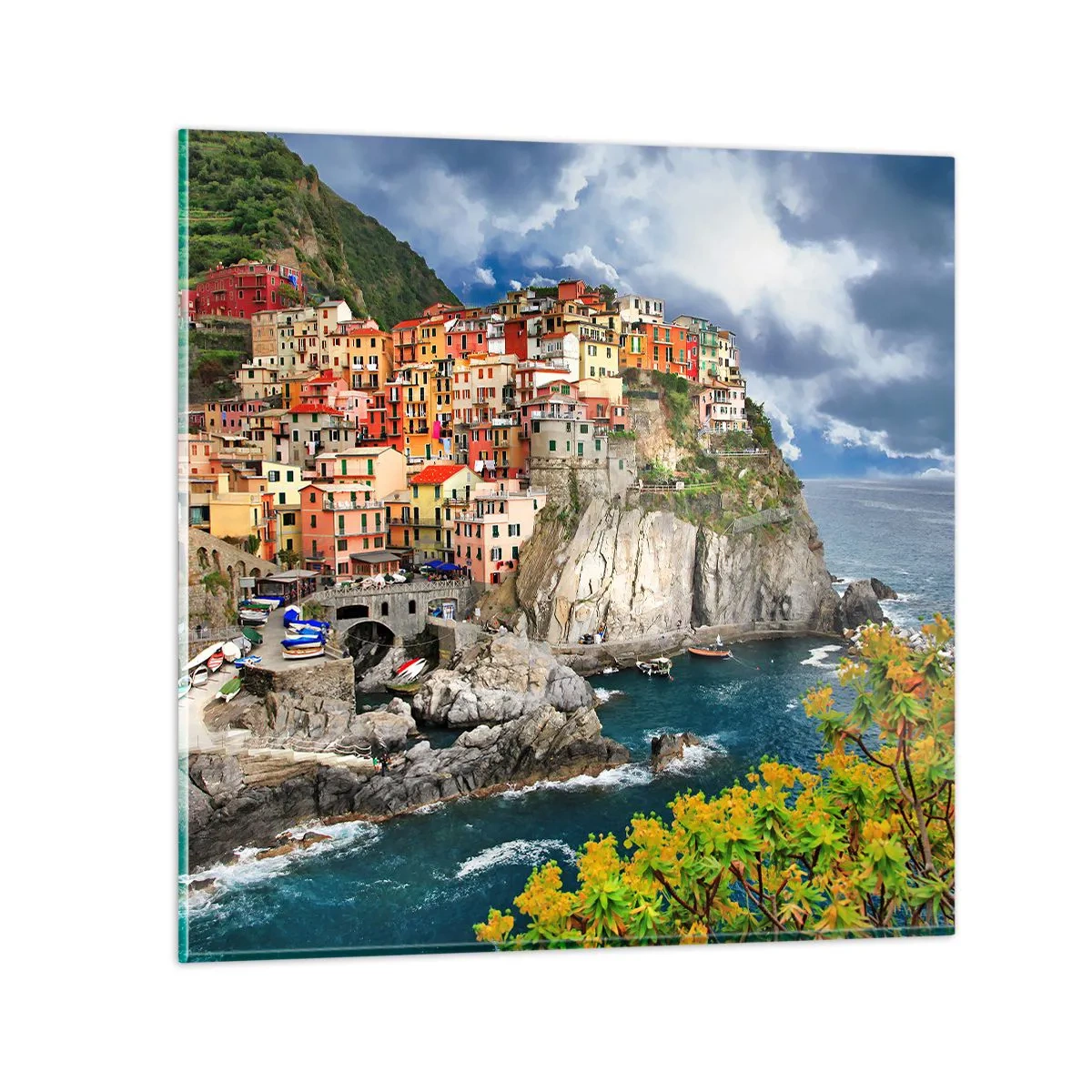 Obraz na skle - Hromádka pritúlená k skalám - 40x40 cm