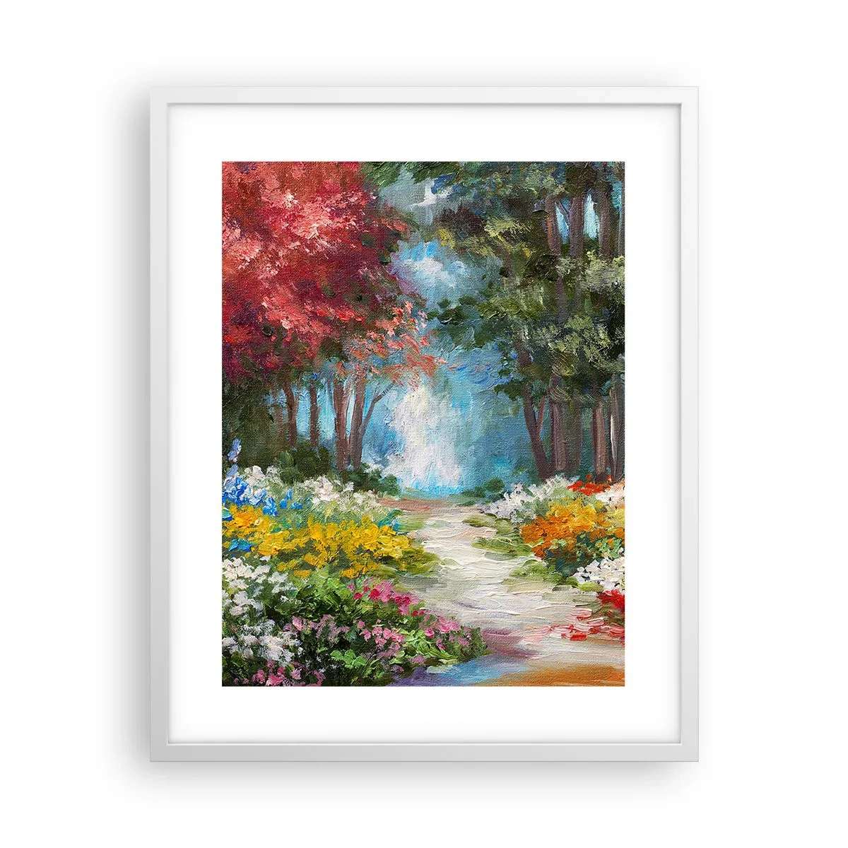 Plagát v bielom ráme - Lesná záhrada, kvetinový les - 40x50 cm