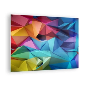 Obraz na skle - Geometrická kompozícia v intenzívnych, viacfarebných odtieňoch - 70x50cm - Dúhové origami - Moderná nástenná dekorácia do obývacej izby a spálne ARTTOR