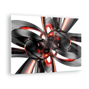 Obraz na skle - Moderná abstrakcia v čiernej a červenej farbe - 70x50cm - Pohyb v grafitovej a červenej - Moderná nástenná dekorácia do obývacej izby a spálne ARTTOR