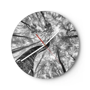 Nástenné hodiny - Čiernobiely pohľad na koruny stromov z perspektívy zhora - 30x30cm - Závod ku svetlu - Moderná nástenná dekorácia do obývacej izby, kuchyne a spálne ARTTOR