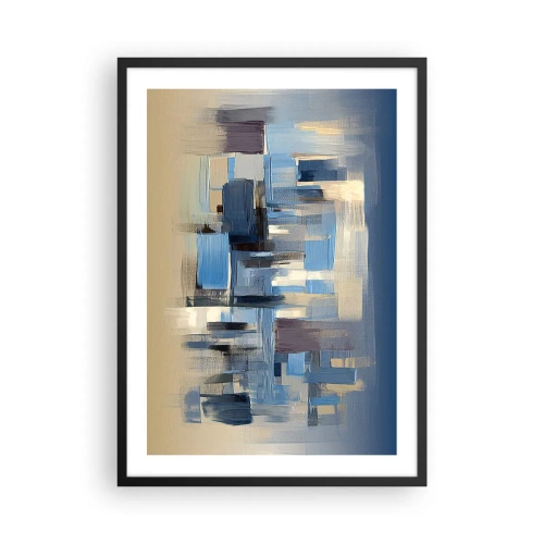 Plagát v čiernom ráme - Abstraktná geometrická kompozícia v odtieňoch modrej - 50x70cm - Modrá konštrukcia - Moderná nástenná dekorácia do obývacej izby a spálne ARTTOR