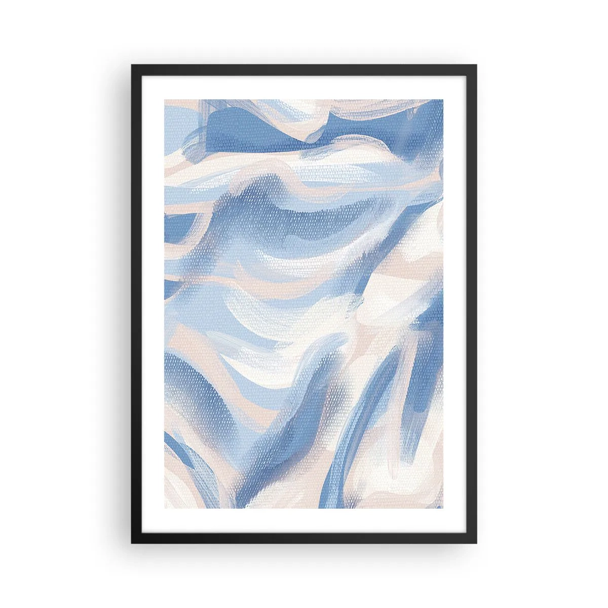 Plagát v čiernom ráme - Abstraktná vlna v odtieňoch modrej a béžovej - 50x70cm - Modré kolísanie - Moderná nástenná dekorácia do obývacej izby a spálne ARTTOR