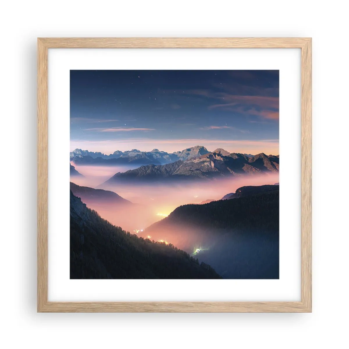 Plagát v ráme zo svetlého duba - Svetlo v údoliach - 40x40 cm