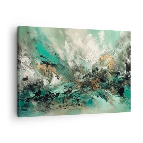 Obraz na plátne - Abstraktná krajina v odtieňoch zelenej a zlatej - 70x50cm - Smaragdovočierne vlnobitie - Moderná nástenná dekorácia do obývacej izby a spálne ARTTOR