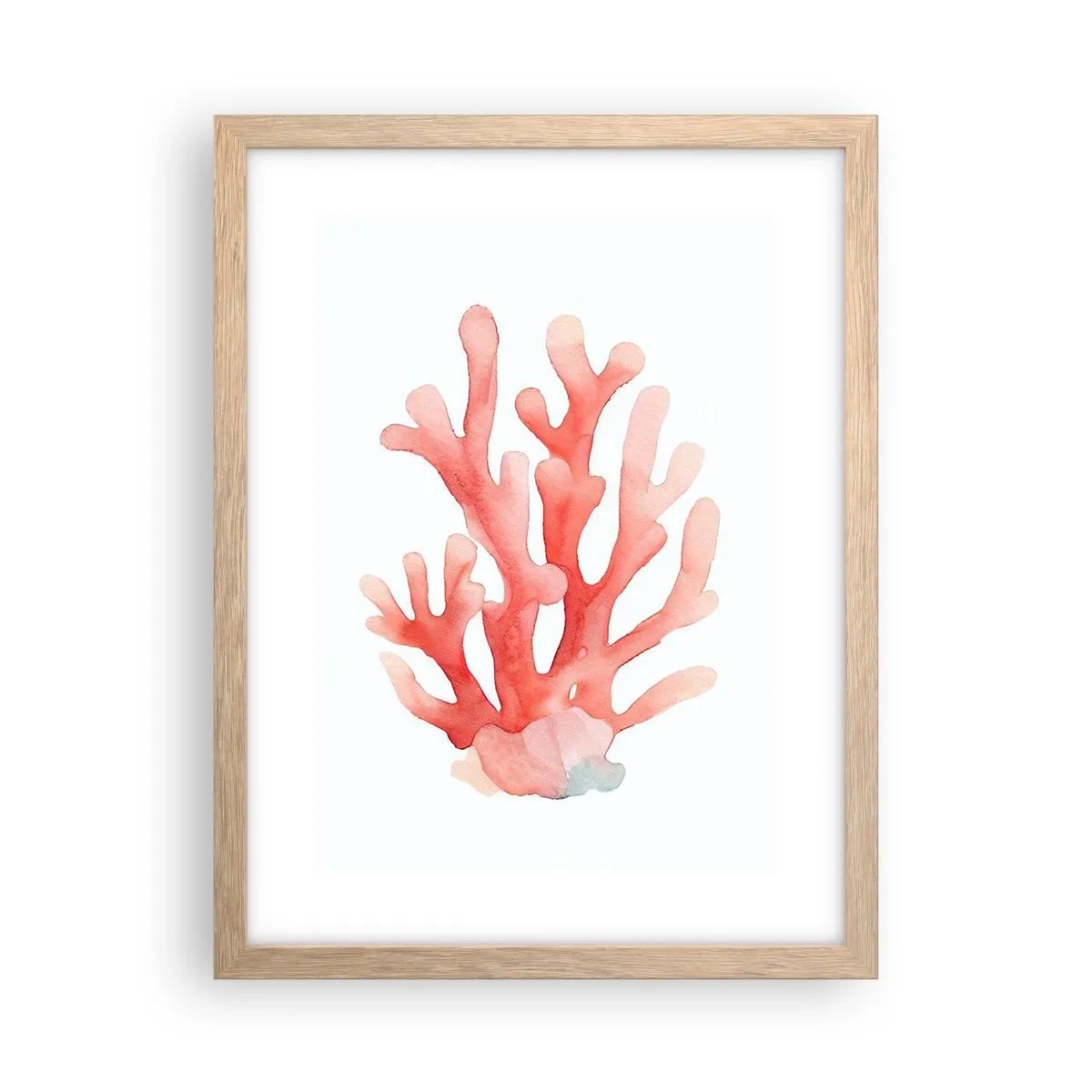 Plagát v ráme zo svetlého duba - Koralový koral - 30x40 cm