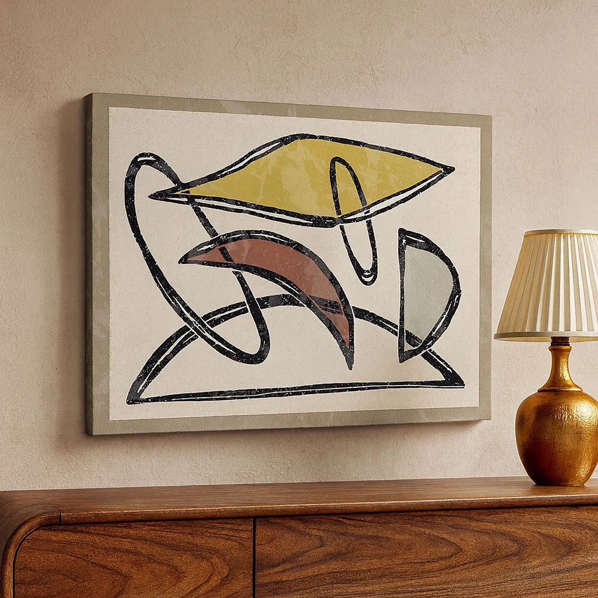 Obraz na plátne - Abstrakcia s geometrickými tvarmi a tlmenými farbami - 70x50cm - Zvisle a vodorovne - Moderná nástenná dekorácia do obývacej izby a spálne ARTTOR