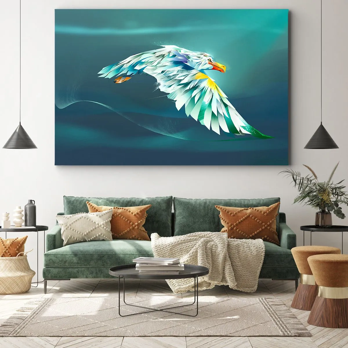 Obraz na plátne - Abstraktný orol za letu proti tyrkysovej oblohe - 70x50cm - Orlia sila tvojich letov - Moderná nástenná dekorácia do obývacej izby a spálne ARTTOR
