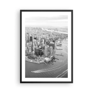 Plagát v čiernom ráme - Čiernobiela panoráma mesta s výhľadom na vodu - 50x70cm - Ako nemilovať? - Moderná nástenná dekorácia do obývacej izby a spálne ARTTOR