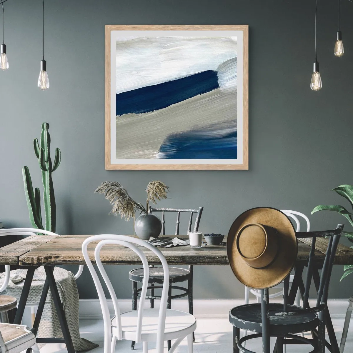 Plagát v ráme zo svetlého duba - Stretnutie s bielou - 60x60 cm