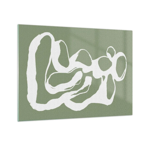 Obraz na skle - Abstraktná biela organická forma na olivovom pozadí - 70x50cm - Volanie priestoru - Moderná nástenná dekorácia do obývacej izby a spálne ARTTOR
