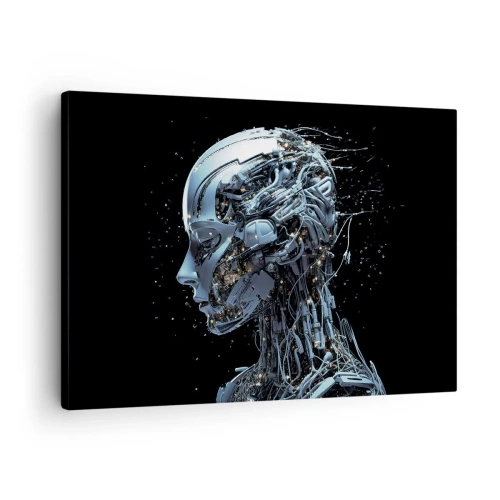Obraz na plátne - Futuristický portrét kyborga v industriálnom štýle na čiernom pozadí. - 70x50cm - Technológia je žena - Moderná nástenná dekorácia do obývacej izby a spálne ARTTOR