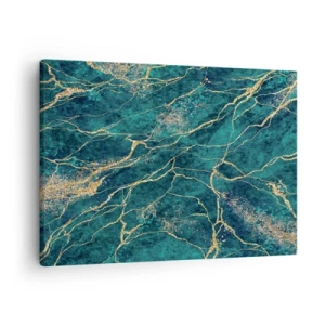 Obraz na plátne - Textúrovaný mramorový vzor v odtieňoch tyrkysovej a zlatej - 70x50cm - Zlatá žila - Moderná nástenná dekorácia do obývacej izby a spálne ARTTOR
