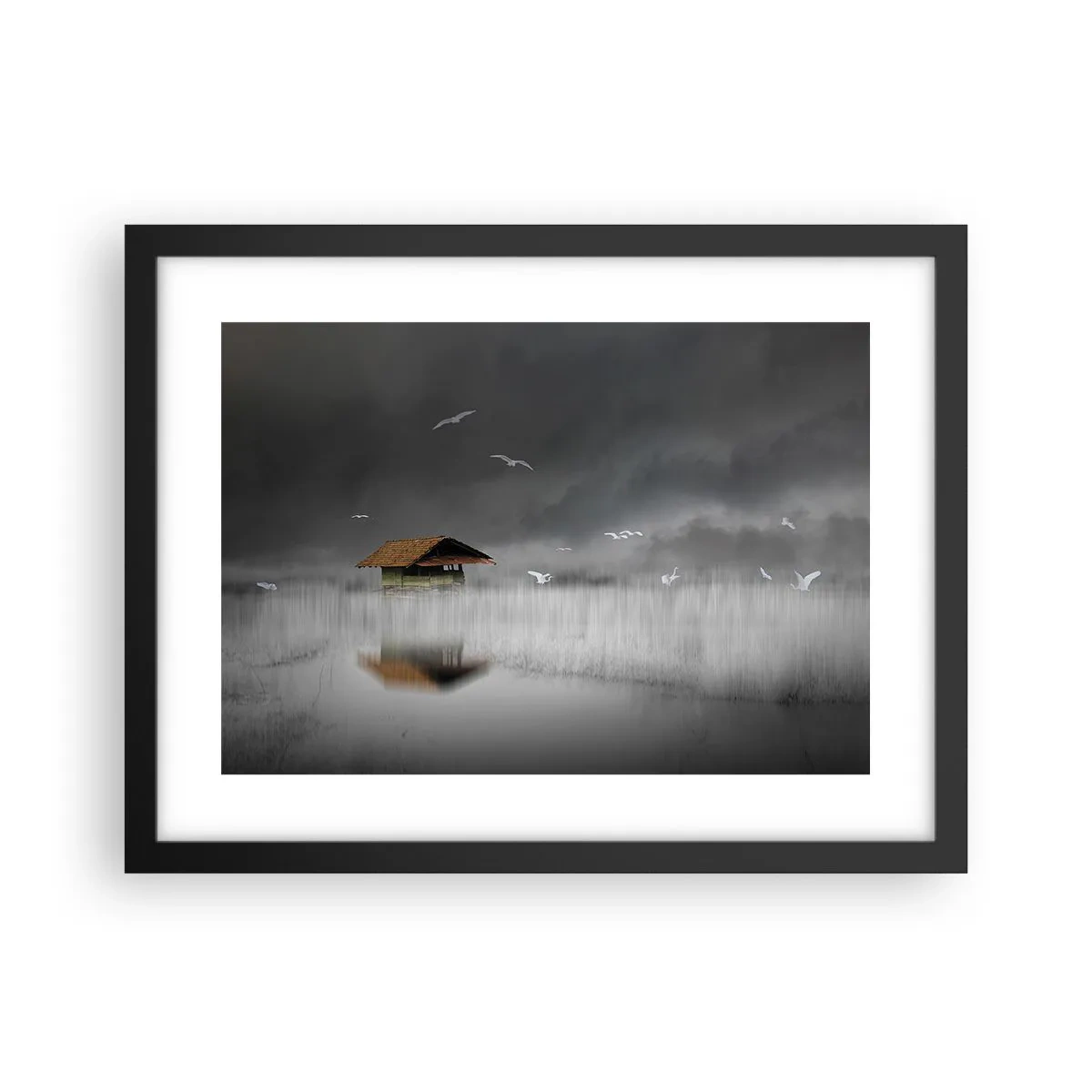 Plagát v čiernom ráme - Úkryt pred dažďom - 40x30 cm