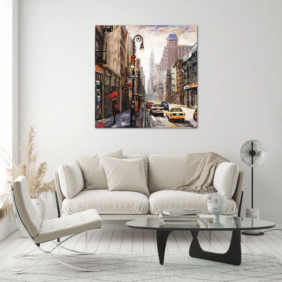 Obraz na skle - New York – farebný aj v daždi - 70x70 cm
