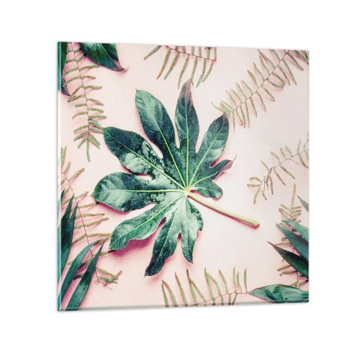 Obraz na skle - Štúdia zelenej na ružovom pozadí - 60x60 cm