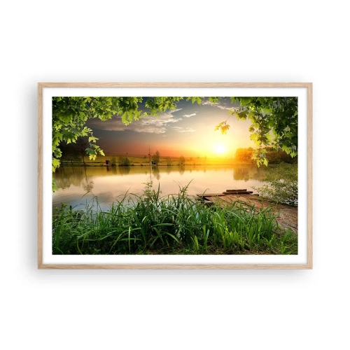 Plagát v ráme zo svetlého duba - Krajina v zelenom ráme - 91x61 cm