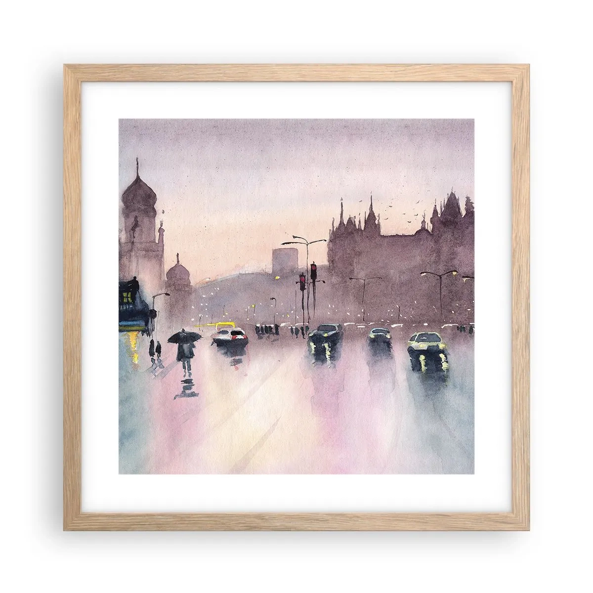 Plagát v ráme zo svetlého duba - V daždivom opare - 40x40 cm