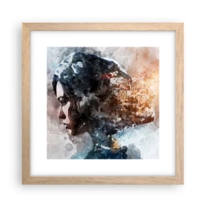 Plagát v ráme zo svetlého duba - Príbeh o dievčati s mestom v pozadí - 30x30 cm