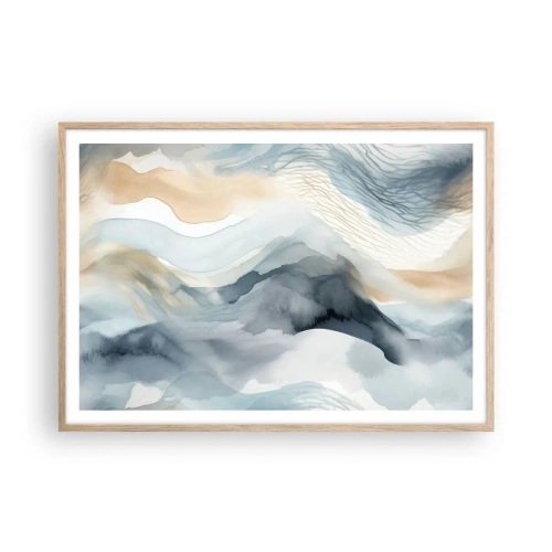 Plagát v ráme zo svetlého duba - Abstrakcia snehu a hmly - 100x70 cm