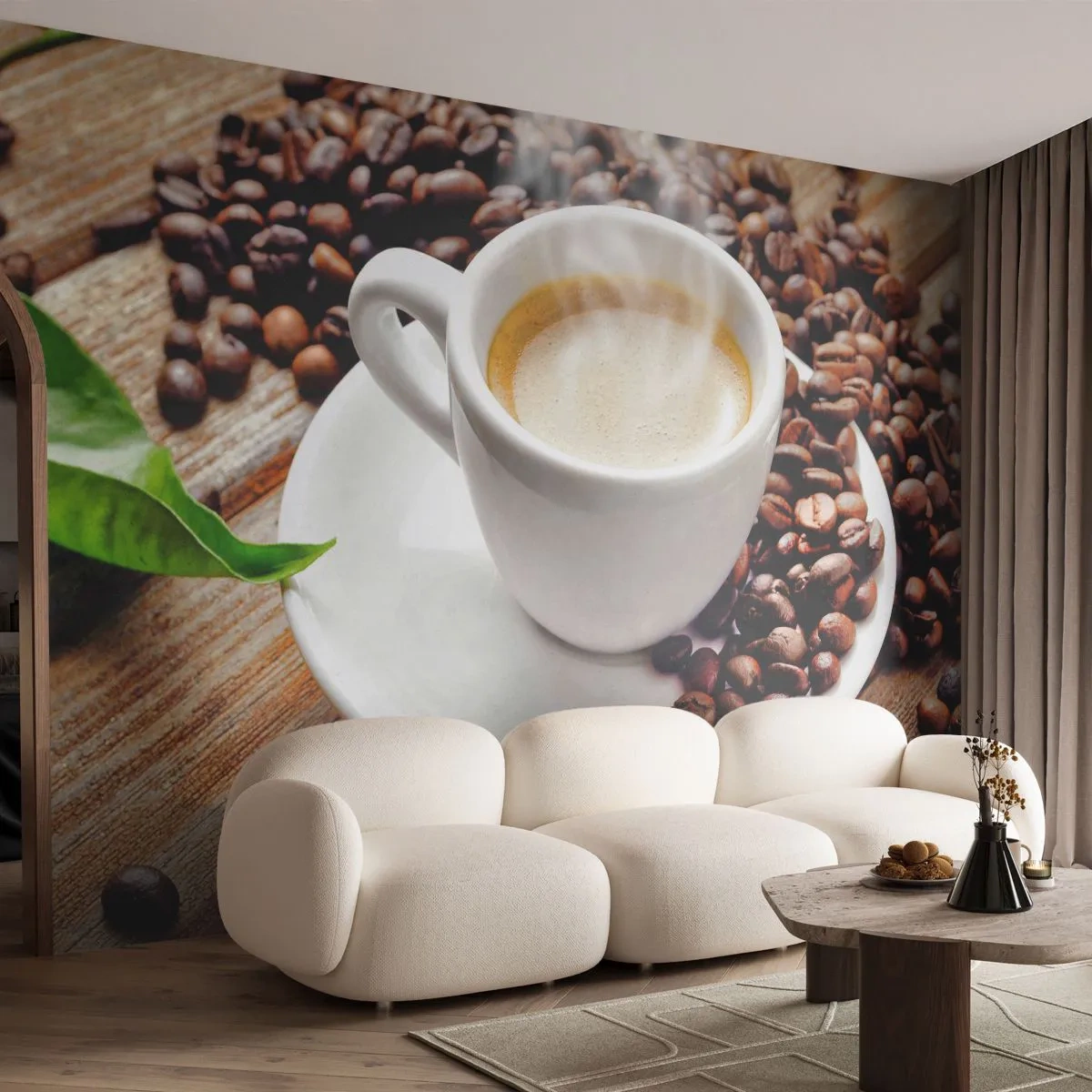 Samolepiaca Fototapeta Deluxe Sticker - Káva na lavici - Gastronómia, Káva, pohár - 250x175 cm