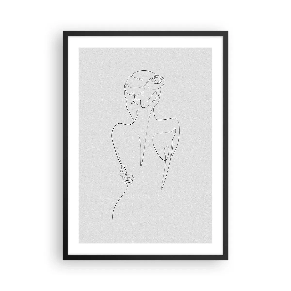 Plagát v čiernom ráme - Kontúrová kresba ženy na sivom pozadí - 50x70cm - Hudba tela - Moderná nástenná dekorácia do obývacej izby a spálne ARTTOR