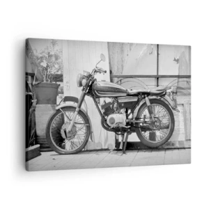 Obraz na plátne - Čiernobiela fotografia klasického motocykla - 70x50cm - Klasika nadovšetko - Moderná nástenná dekorácia do obývacej izby a spálne ARTTOR
