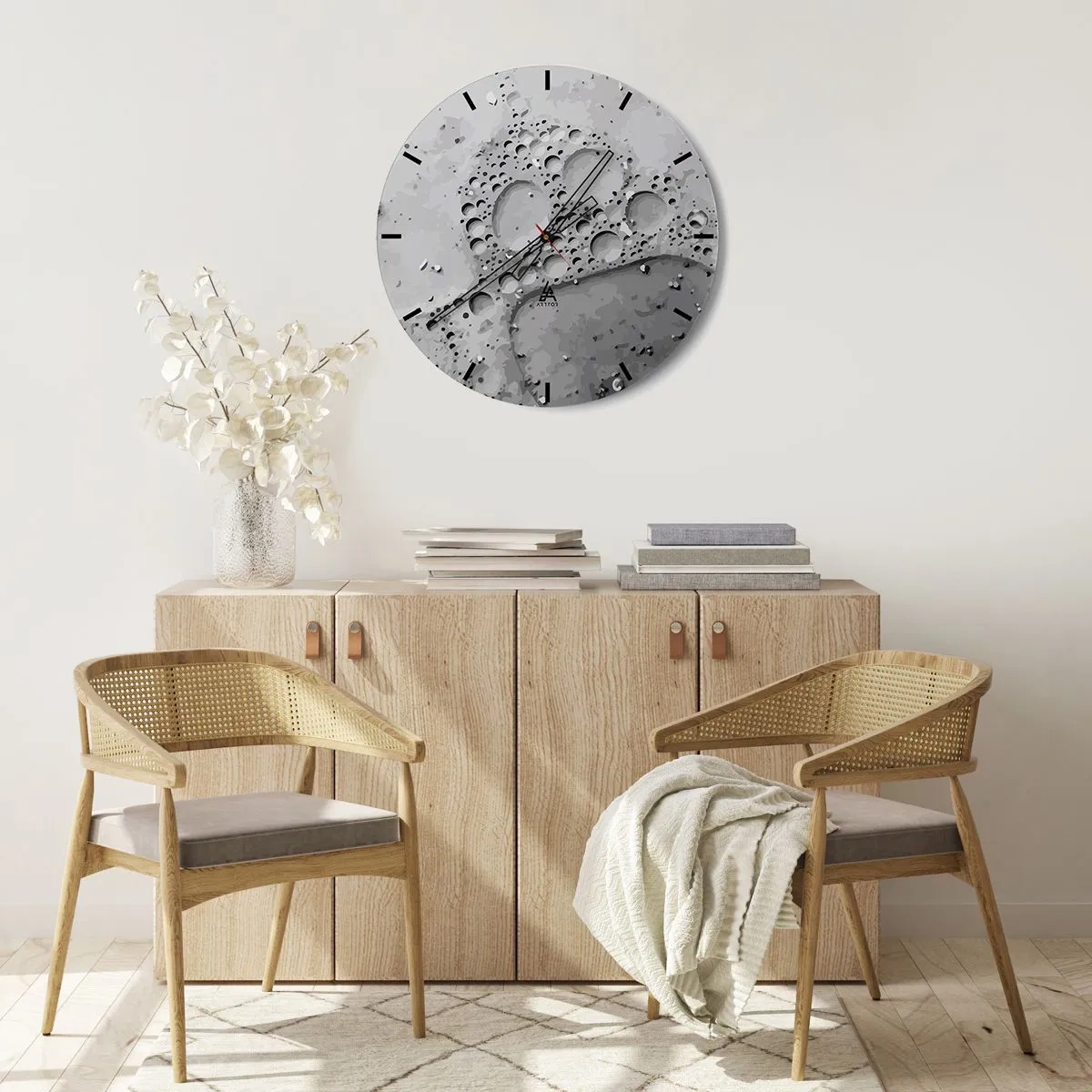 Nástenné hodiny - Mesačný povrch s veľkými krátermi v odtieňoch sivej - 30x30cm - Stopa po spenenom - Moderná nástenná dekorácia do obývacej izby, kuchyne a spálne ARTTOR