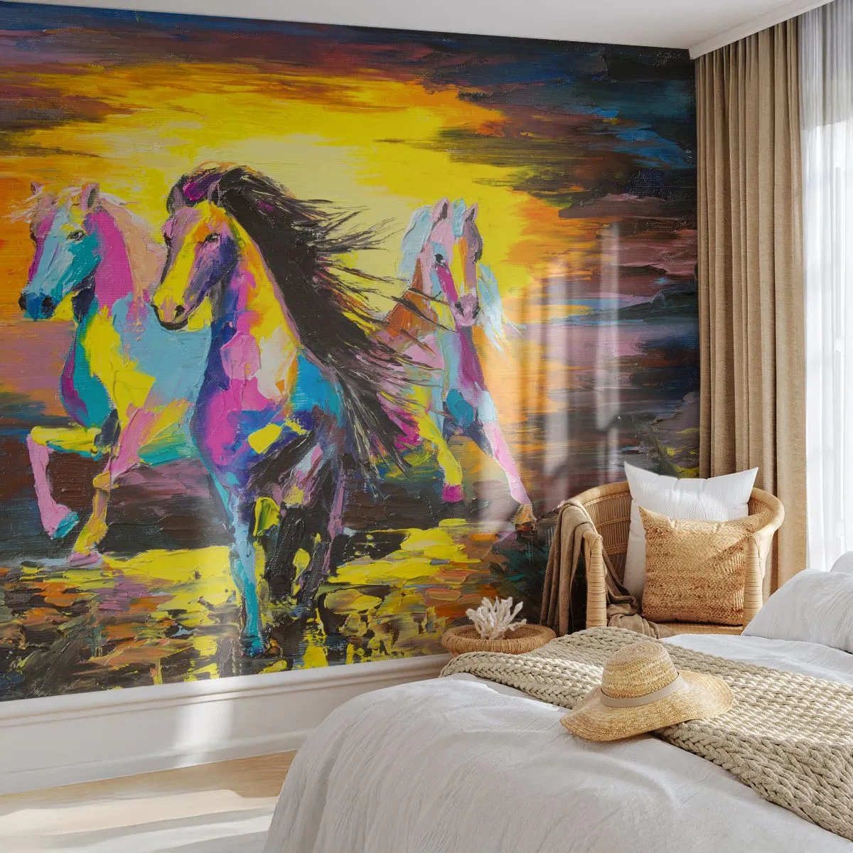 Fototapeta Premium Canvas - Ponorené do dúhy - Zvieratá, Kone, Sloboda - 350x256 cm
