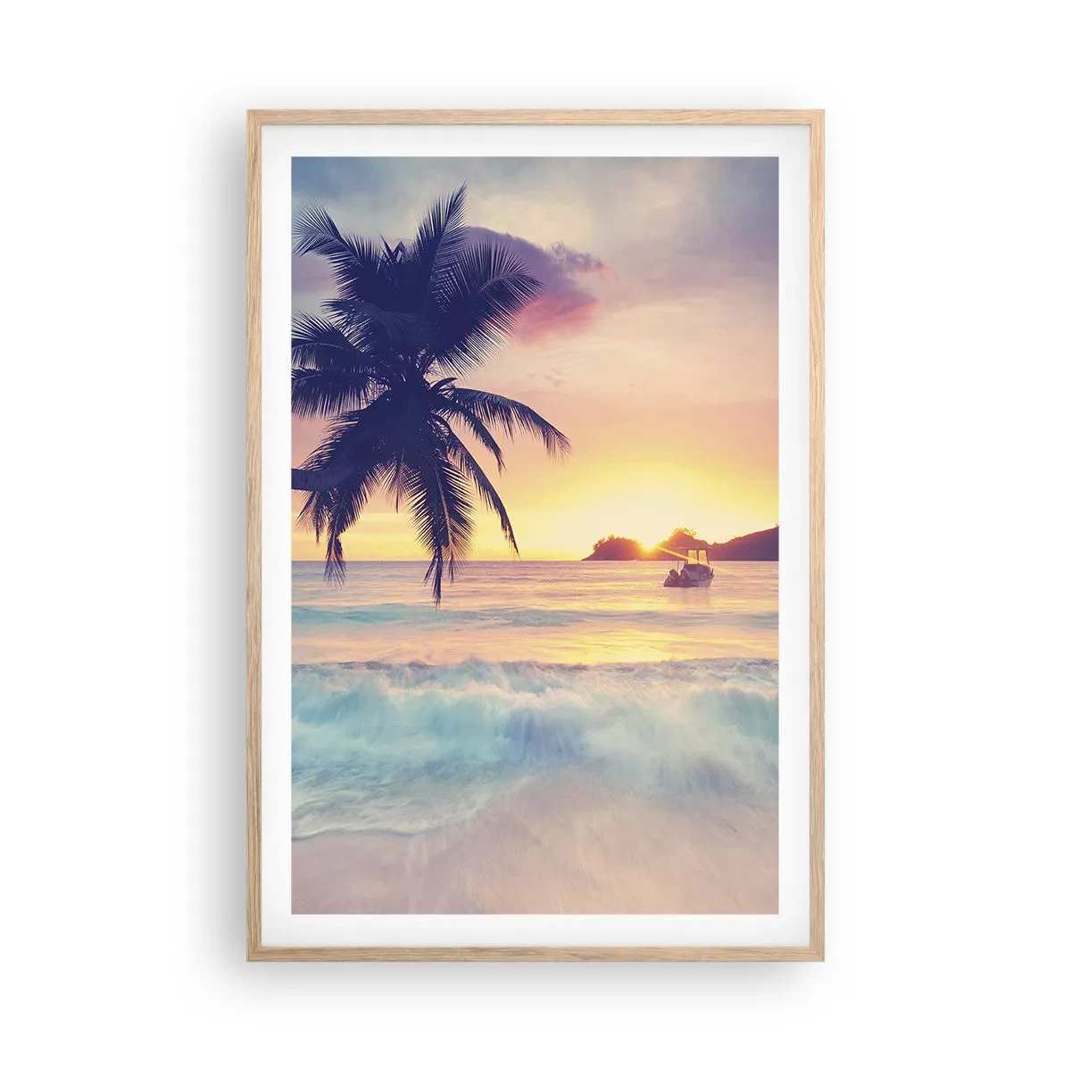 Plagát v ráme zo svetlého duba - Večer v zátoke - 61x91 cm