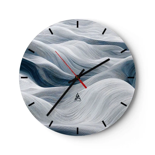 Nástenné hodiny - Grafické, vlnité čiary v bielych a modrých tónoch - 30x30cm - Biele a modré vlny - Moderná nástenná dekorácia do obývacej izby, kuchyne a spálne ARTTOR