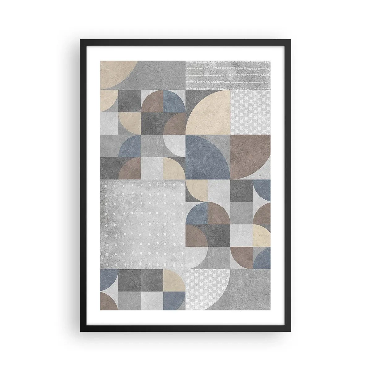 Plagát v čiernom ráme - Geometrický vzor v odtieňoch sivej a modrej - 50x70cm - Keramická fantázia - Moderná nástenná dekorácia do obývacej izby a spálne ARTTOR