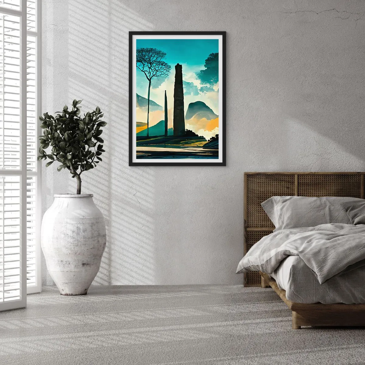 Plagát v čiernom ráme - Tajomná krajina s monumentálnymi obeliskami - 50x70cm - Vyššie a vyššie - Moderná nástenná dekorácia do obývacej izby a spálne ARTTOR
