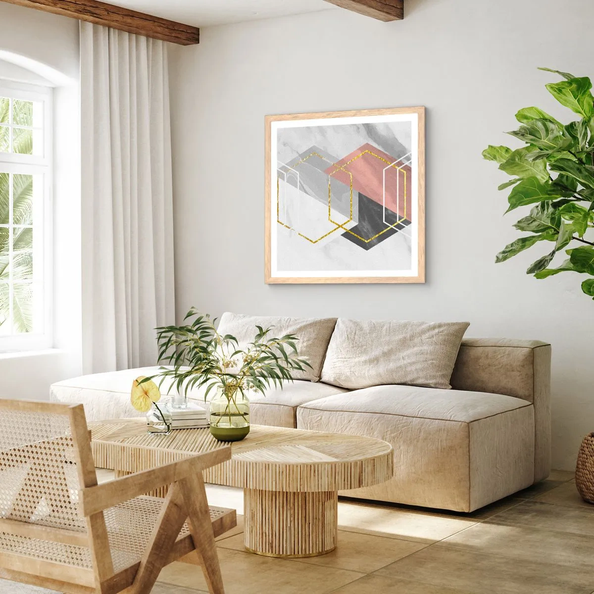 Plagát v ráme zo svetlého duba - Reťazová kompozícia - 40x40 cm