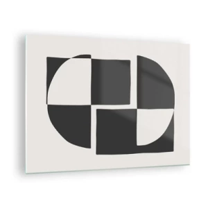 Obraz na skle - Geometrická kompozícia čiernobielych tvarov - 70x50cm - Antitéza – syntéza - Moderná nástenná dekorácia do obývacej izby a spálne ARTTOR