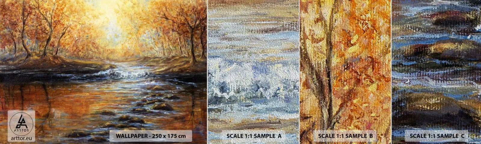 Vzorka fototapety Premium Sand - Zlatý potok - Krajina, Horský potok, les - 100x30 cm