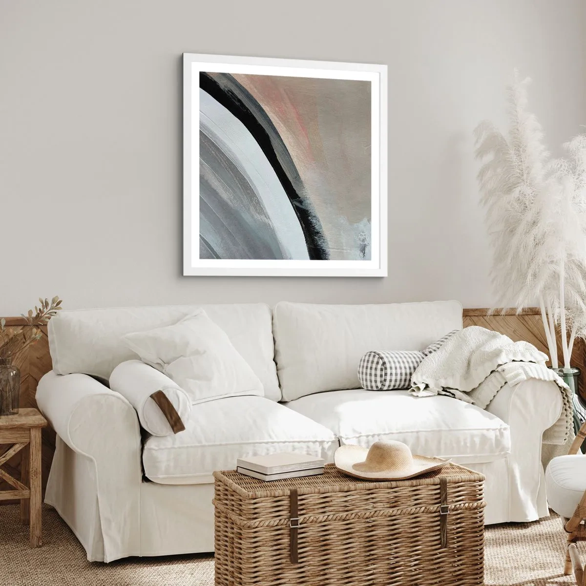 Plagát v bielom ráme - Kompozícia: čierny a šedý oblúk - 60x60 cm