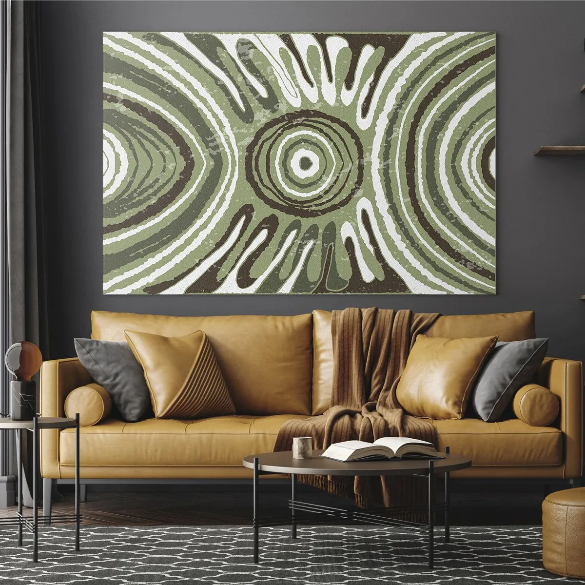 Obraz na skle - Zelené sústredné kruhy a abstraktné čiary - 70x50cm - Explózia emócií - Moderná nástenná dekorácia do obývacej izby a spálne ARTTOR