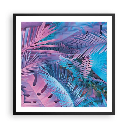 Plagát v čiernom ráme - Tropy v ružovej a modrej - 60x60 cm