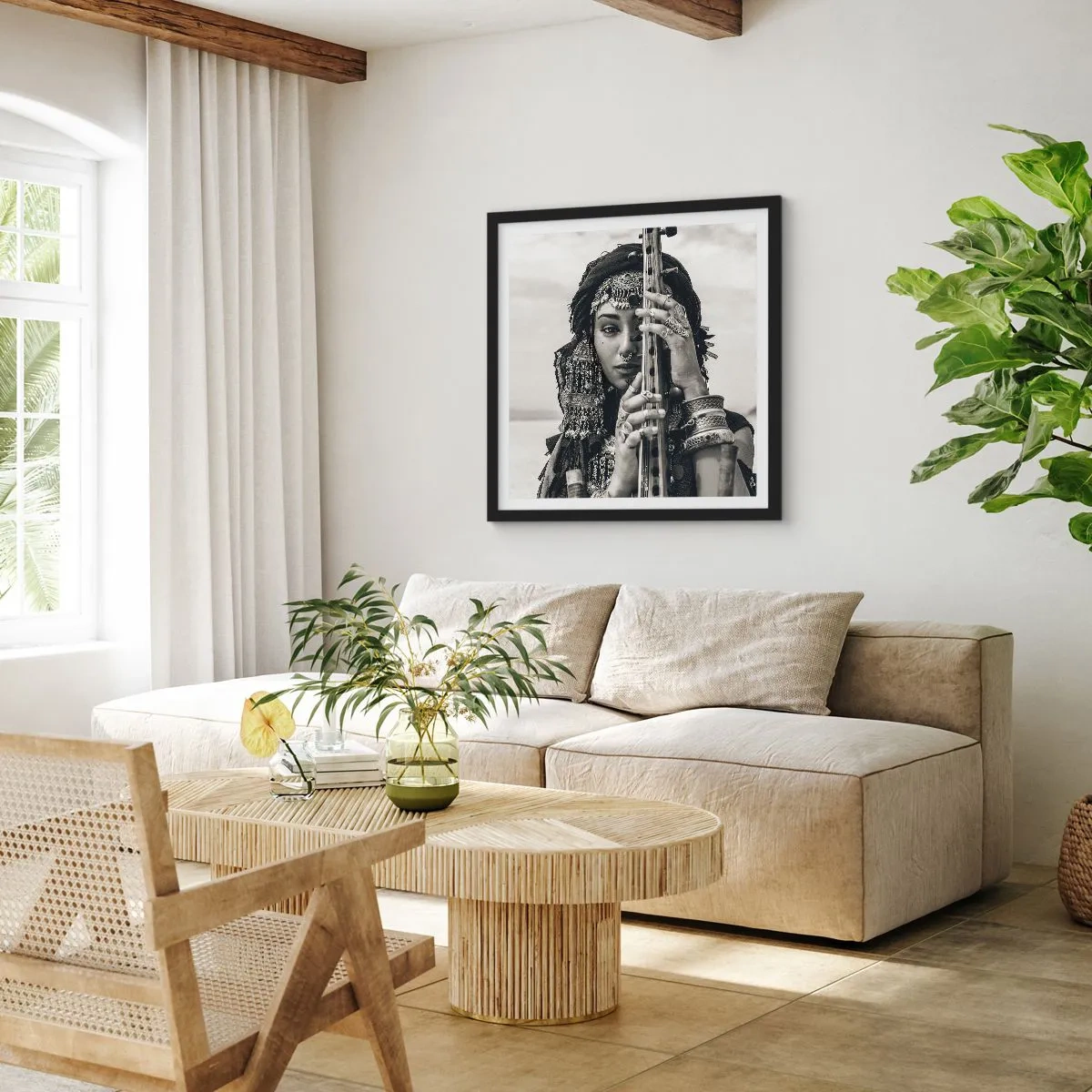 Plagát v čiernom ráme - Samotná hudba orientu - 40x40 cm