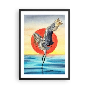 Plagát v čiernom ráme - Žeriav vznášajúci sa nad vodou na pozadí červeného slnka - 50x70cm - Je čas ísť späť - Moderná nástenná dekorácia do obývacej izby a spálne ARTTOR