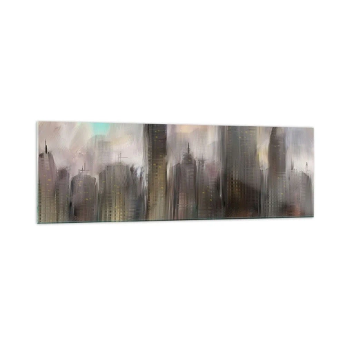 Obraz na skle - Kompozícia z ocele, kameňa a hmly - 160x50 cm