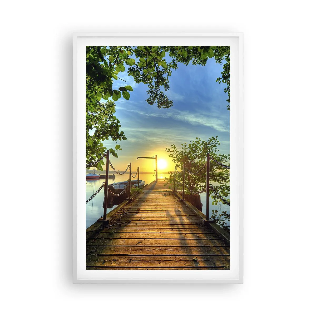 Plagát v bielom ráme - Západ pri vode - 61x91 cm