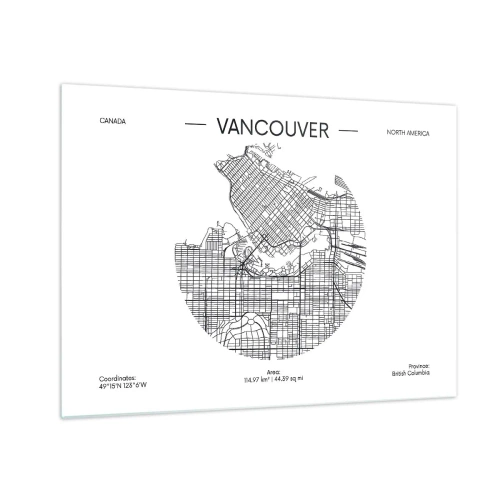 Obraz na skle - Čiernobiela mapa ulíc Vancouveru - 70x50cm - Anatómia Vancouveru - Moderná nástenná dekorácia do obývacej izby a spálne ARTTOR