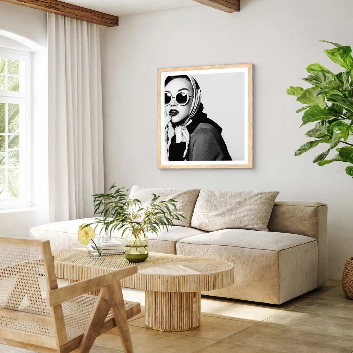 Plagát v ráme zo svetlého duba - Pozdravy zo 60. rokov - 40x40 cm