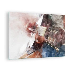Obraz na skle - Akvarelová maľba umeleckého gitaristu - 70x50cm - Čo si o tom myslíš? - Moderná nástenná dekorácia do obývacej izby a spálne ARTTOR