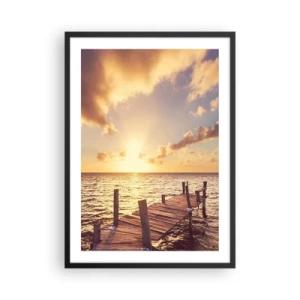 Plagát v čiernom ráme - Drevené mólo proti moru pri západe slnka - 50x70cm - Zlatá krajina láskavosti - Moderná nástenná dekorácia do obývacej izby a spálne ARTTOR