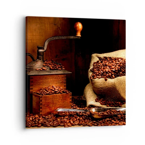 Obraz na plátne - Zátišie so zrnkami kávy a mlynčekom - 30x30 cm