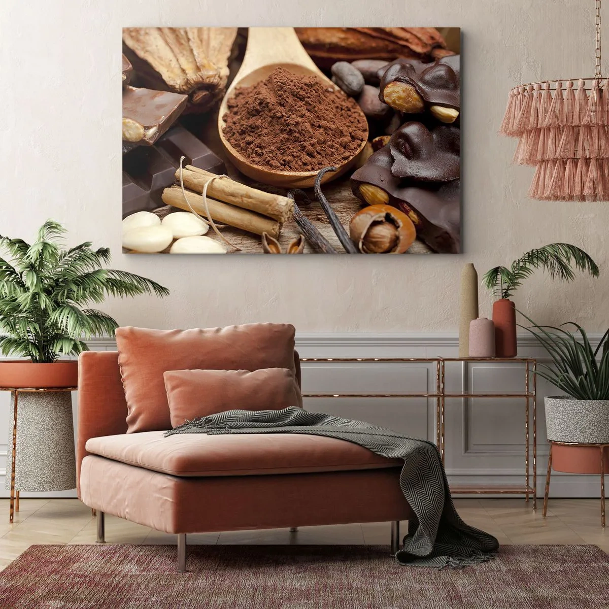 Obraz na plátne - Lyžica kakaových a čokoládových ingrediencií v rustikálnom aranžmáne - 70x50cm - Najlepšie na smútok - Moderná nástenná dekorácia do obývacej izby a spálne ARTTOR