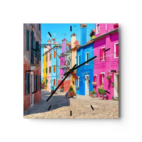 Nástenné hodiny - Mestečko „Pod papagájmi“ - 30x30 cm